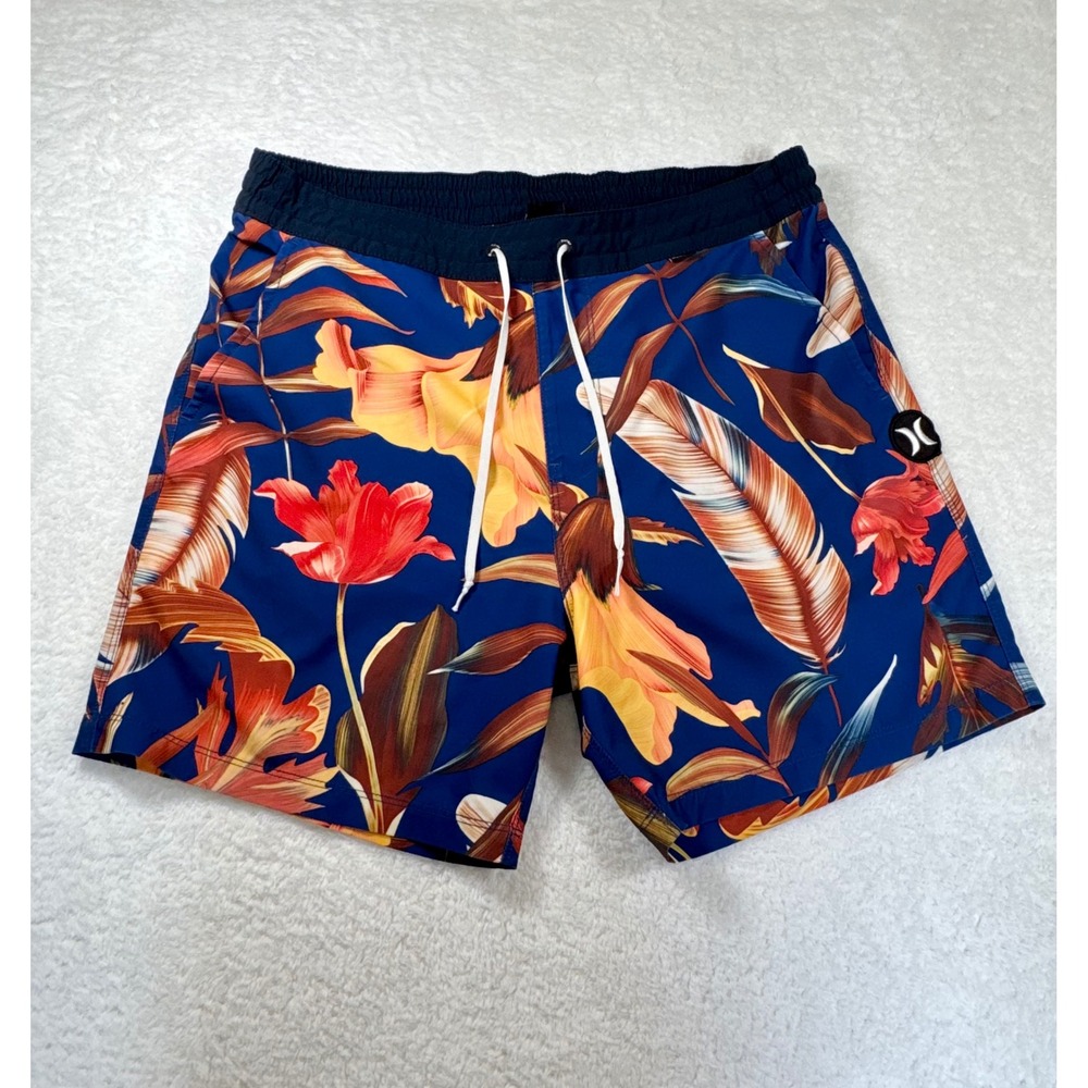 Hurley Board‎ Shorts Mens Size 34 Blue Tropical Floral Elastic Waist Swim Trunks